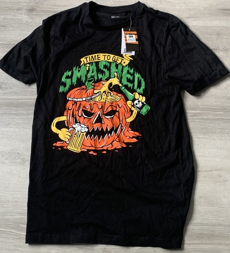 T-SHIRT DA UOMO F&F 'TIME TO GET SMASHED' NERA HALLOWEEN TOP S PICCOLA NUOVA CON ETICHETTE REGALO - Foto 2 di 12