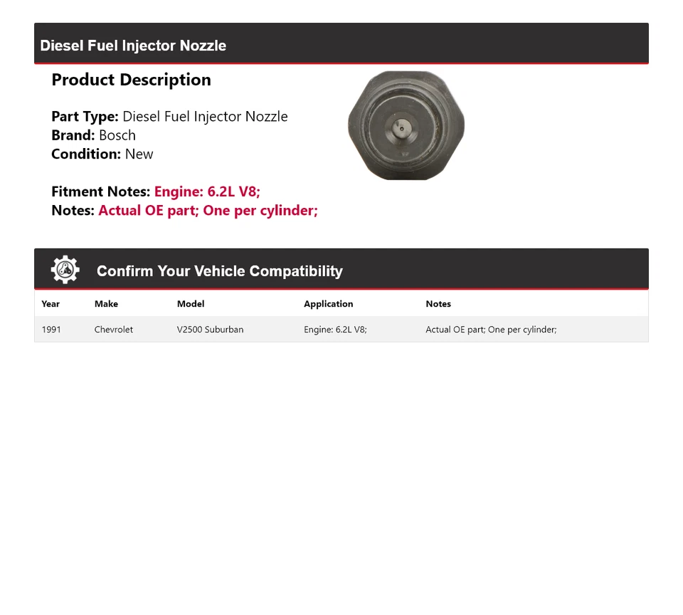 Boquilla inyectora de combustible diésel Bosch V2500 Suburban 1991 6,2 L V8 Foto 2 de 4