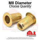 M8-1.25 Large Flange Knurled Body Rivet Nuts Zinc Yellow Long (Choose Quantity)