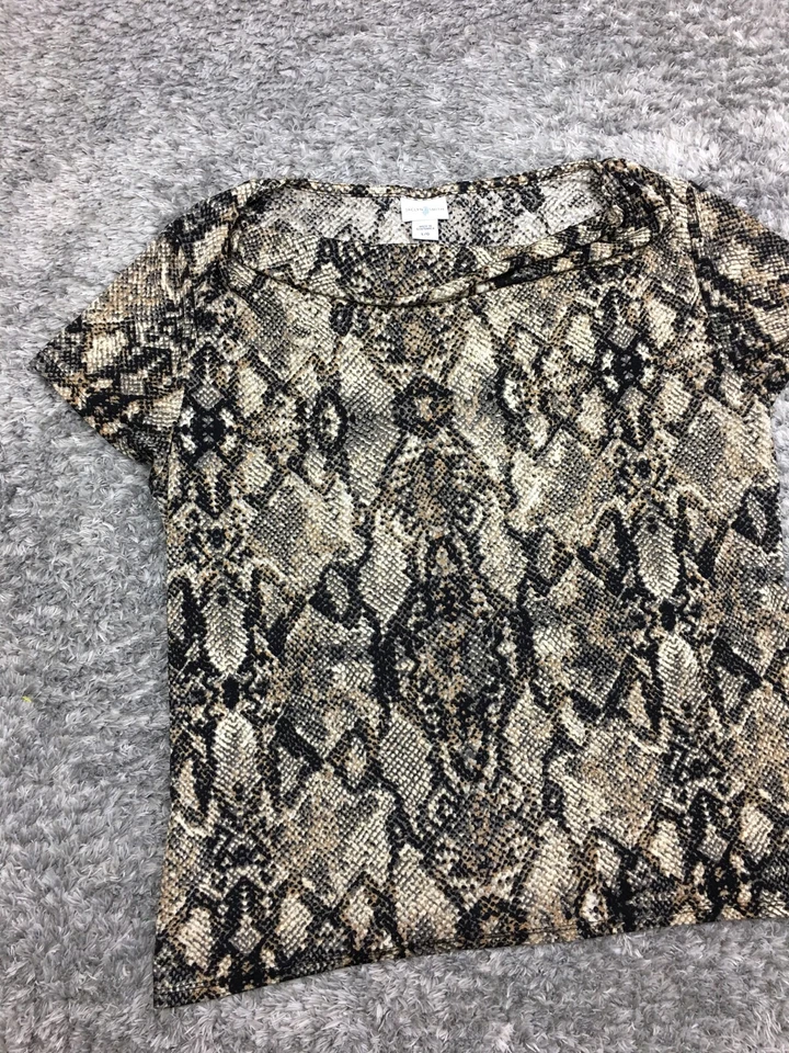 Blusa Top Jaclyn Smith Talla Grande Suave Marrón Beige Patrón Elástico Foto 3 de 4