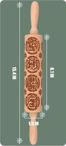 Nativity and Gnome Embossed Dough & Cookie Rollers Engraved Wooden Rolling Pin - Picture 4 of 14