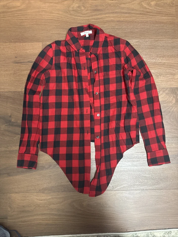 Madewell  XS Women’s Buffalo Plaid Button Up With Front Tie - Image 3 of 4