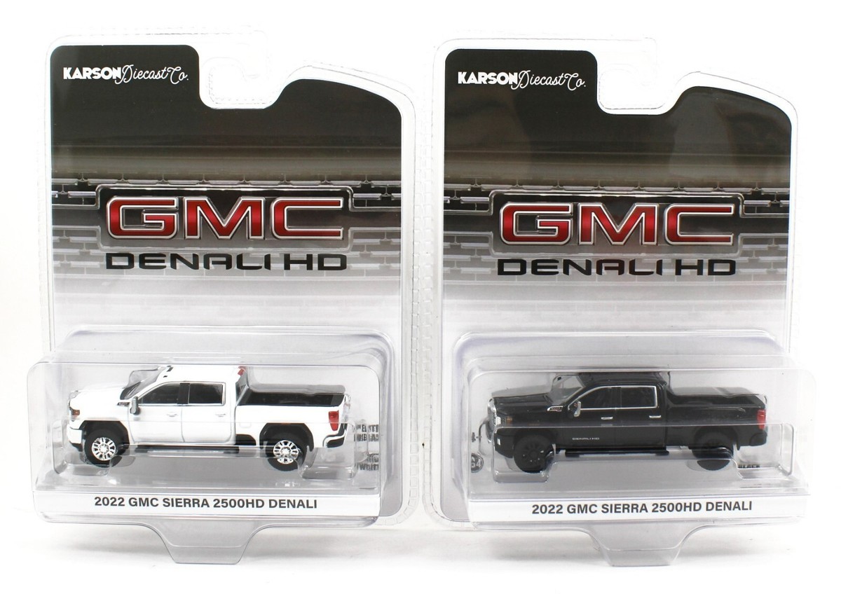 1:64 GreenLight *PAIR* White & Black 2022 GMC Sierra 2500HD Denali