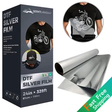 24in x 328ft DTF Silver Foil Film Roll Cold Peel, DTF Transfer Film For Printing