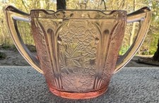 Jeanette Depression Glass Pink Cherry Blossom Open Sugar Bowl