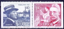 Suecia 1980 MNH, Nobel de Literatura Hamsun, Krogh Nobel Medicina Capilares de Sangre