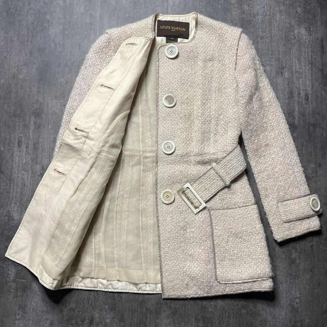 LOUIS VUITTON（LV） Giacca corte di lusso Louis Vuitton in mohair con accessori in seta beige rosa Syst