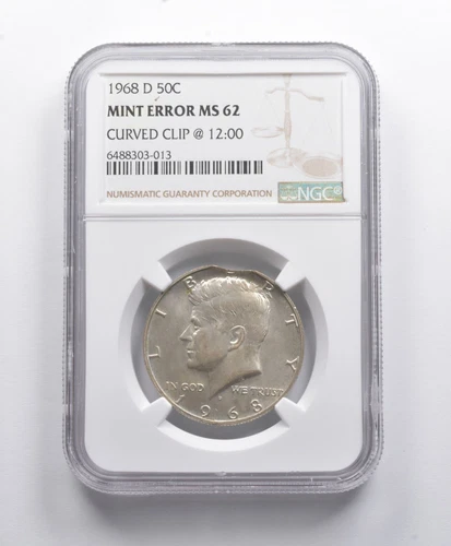 Mint Error MS62 1968-D Kennedy Half Dollar Curved Clip @ 12:00 NGC *8748