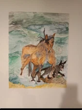 Expressionist Watercolor 2015 The Horse And The Wolf 65cm/50cm