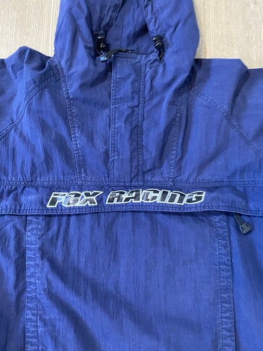 Vintage 90s Fox Racing Windbreaker Jacket pullover L Blue - Picture 2 of 7