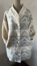 Vtg Hilda Ltd Icelandic 100% Wool Coat/shacket Lined Cream/gray Sz M Euc