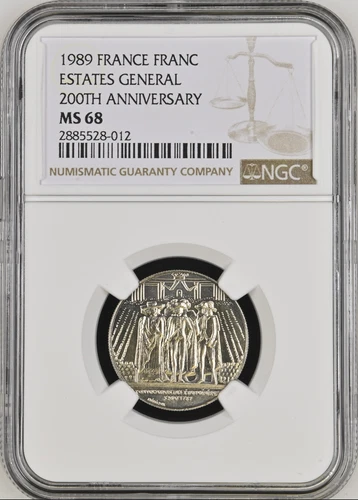 :1989 1-FRANC FRANCE NGC MS68 ESTATES GENERAL 200 ANNIVERSARY RARITY R10 UNIQUE