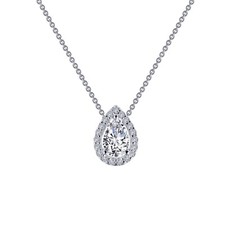  BRAND NEW Sterling Silver with 0.58CTW Diamonds Pear-Shaped Halo Necklace