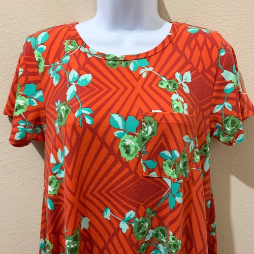 Lularoe Carly Kleid Damen XS rot grün Blumen Freizeit Lounge Polyester Elasthan - Bild 2 von 9
