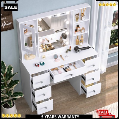 Vanity Makeup Table Dressing Desk 10 LED Lighted Mirror w/display board Bedroom