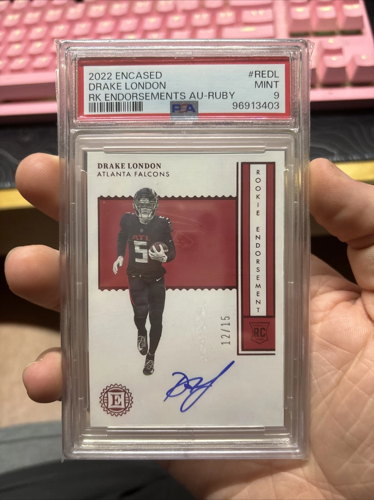 Drake London Panini Encased Rookie Endorsements Autographs #REDL Ruby