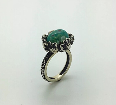 Grapes Leaves Turquoise Gemstone Boho Silver Ring, Love Fashion Gift