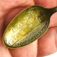 Flagship Olympia Admiral Dewey Antique Souvenir Spoon US Battleship Maine  *F1