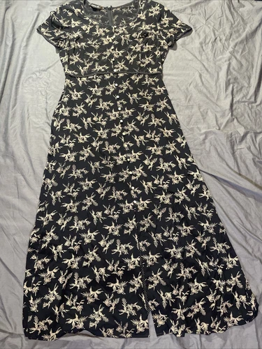 Vtg Due’ Per Due’ Veste Midi Dress Womens 10 Silk Pearl Detail Buttons Lined