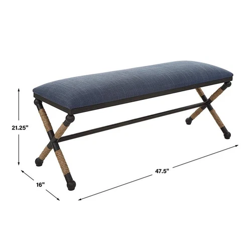 Uttermost Firth Coastal Iron MDF and Fabric Bench in Natural/Navy Blue - Picture 9 of 9