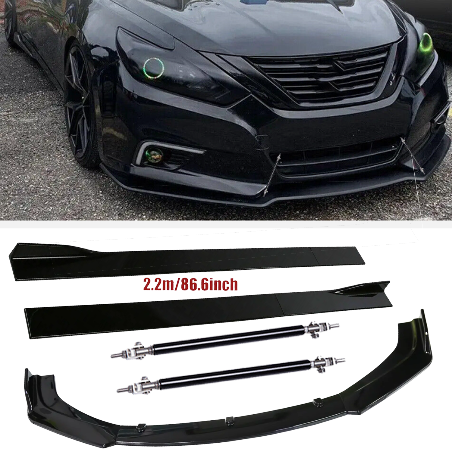 Nissan Altima Front Bumper Lip Splitter Spoiler Strut Rods