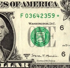 2017A F star note One dollar Bill F03642359* 640k Sheet Note Run 2 of 6