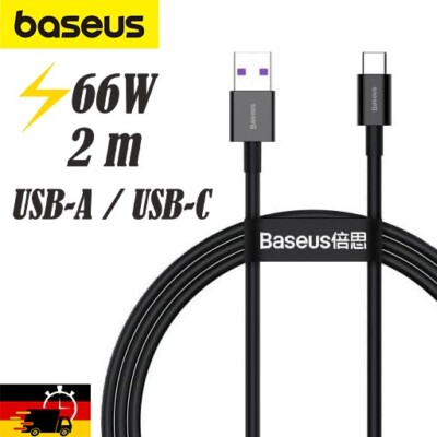 Kabel Baseus USB-A für USB-C 66W 2m Lade und Datensynchronisationskabel Schwarz