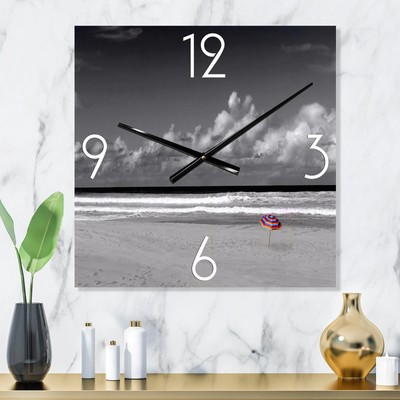 Designart 'Monochrome Coastline Under Cloudy Sky' Lake House Wall Clock Decor