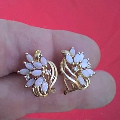Simulated Marquise Cut Fire Opal Women Studs Earrings 14K Yellow Gold Plated