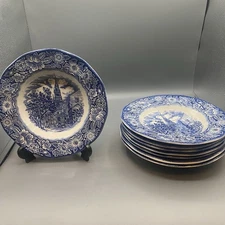 (8) Liberty Blue Staffordshire 8.5" Old North Church Soup Bowls Made In England