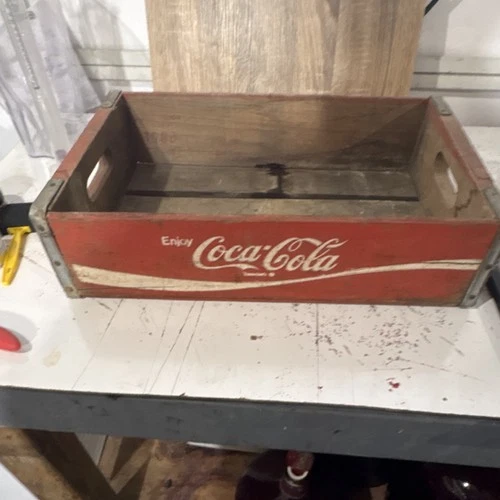 Coca-Cola Vintage Wooden Carrier Crate Red White with Metal Reinforcements Soda