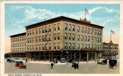 Zanesville, Ohio - 1920 cars in front of the Hotel Rogge - c1920
