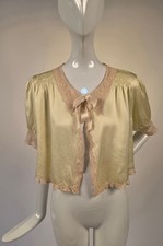 1930S SILK BED JACKET W LACE EDGING + HAND SMOCKED SHOULDERS