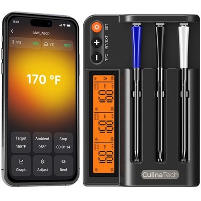 Wireless Meat Thermometer 750ft Bluetooth 5.3 for Smoker, BBQ - Smart Dual