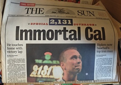 The Sun Newspaper Sep 7, 1995 ''Immortal Cal'' Ripken 2,131