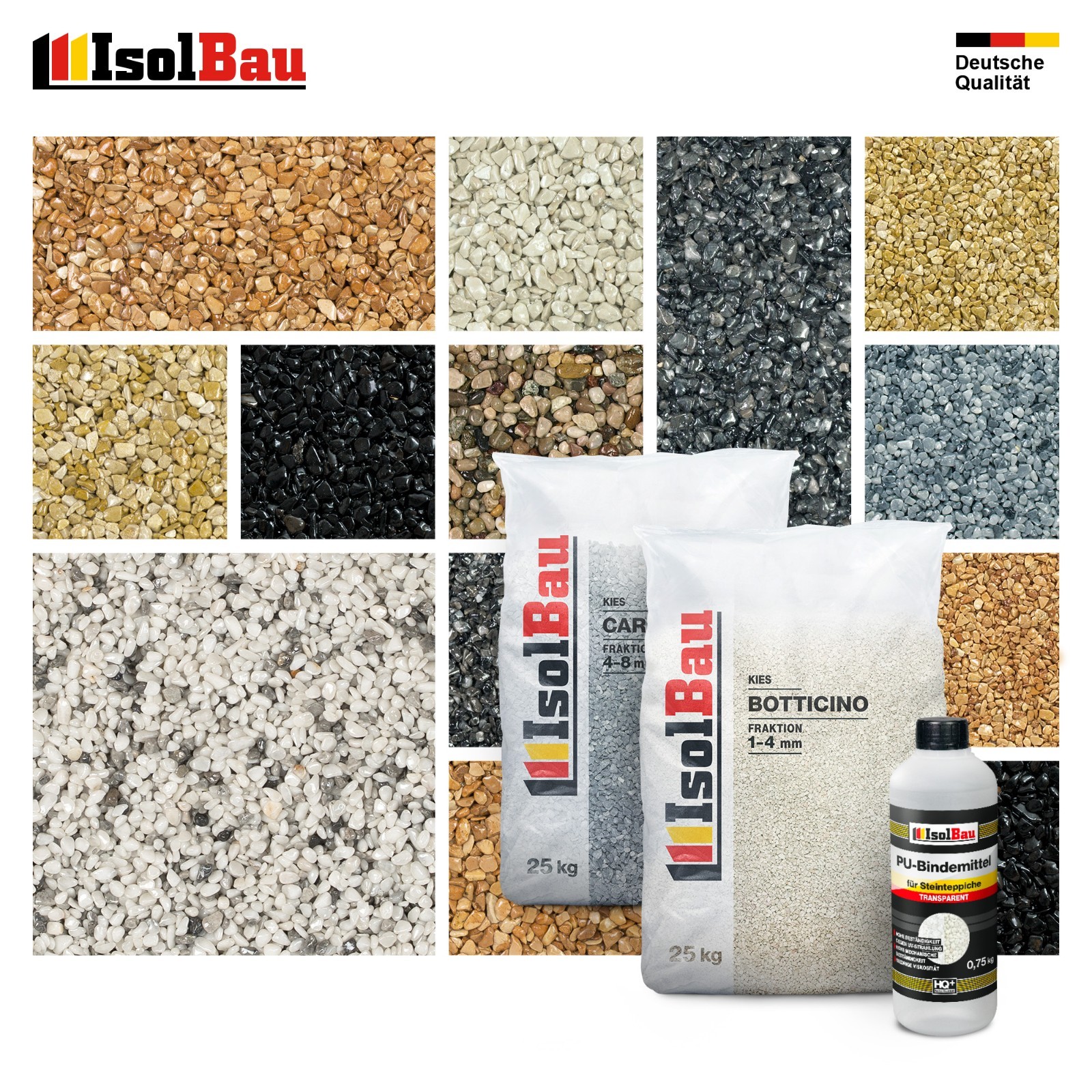 Steinteppich SET Marmorkies 25kg + PU-Bindemittel für 2,5m² Innen & Außen