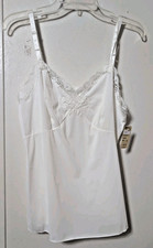 Vintage Shadowline Camisole Tank Top Size 36 USA White Nylon Lace NWT