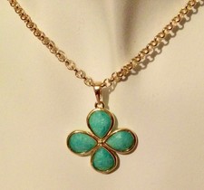 Collier Plaqué Or 18 Carats et Amazonite, Chaîne Maille Jaseron-Pendentif Trèfle