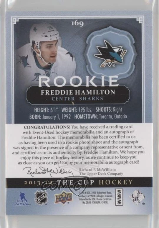 2013-14 Upper Deck The Cup /249 Freddie Hamilton #169 RPA Rookie Patch Auto RC - Image 2 of 2