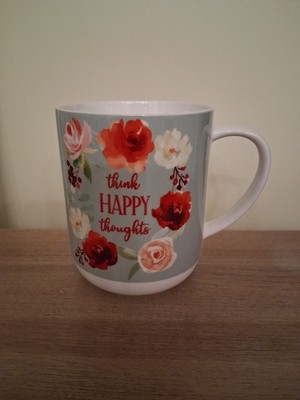 Harvest Green Studio bone china mug . Flowers. Think Happy Thoughts. 16 Oz
