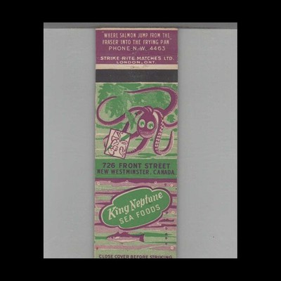 Matchbook Cover Octopus King Neptune Sea Foods New Westminster, Canada