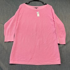 Talbots Women's Sweater Size L Petite Pink 3/4 Sleeve Textured Knit Boatneck