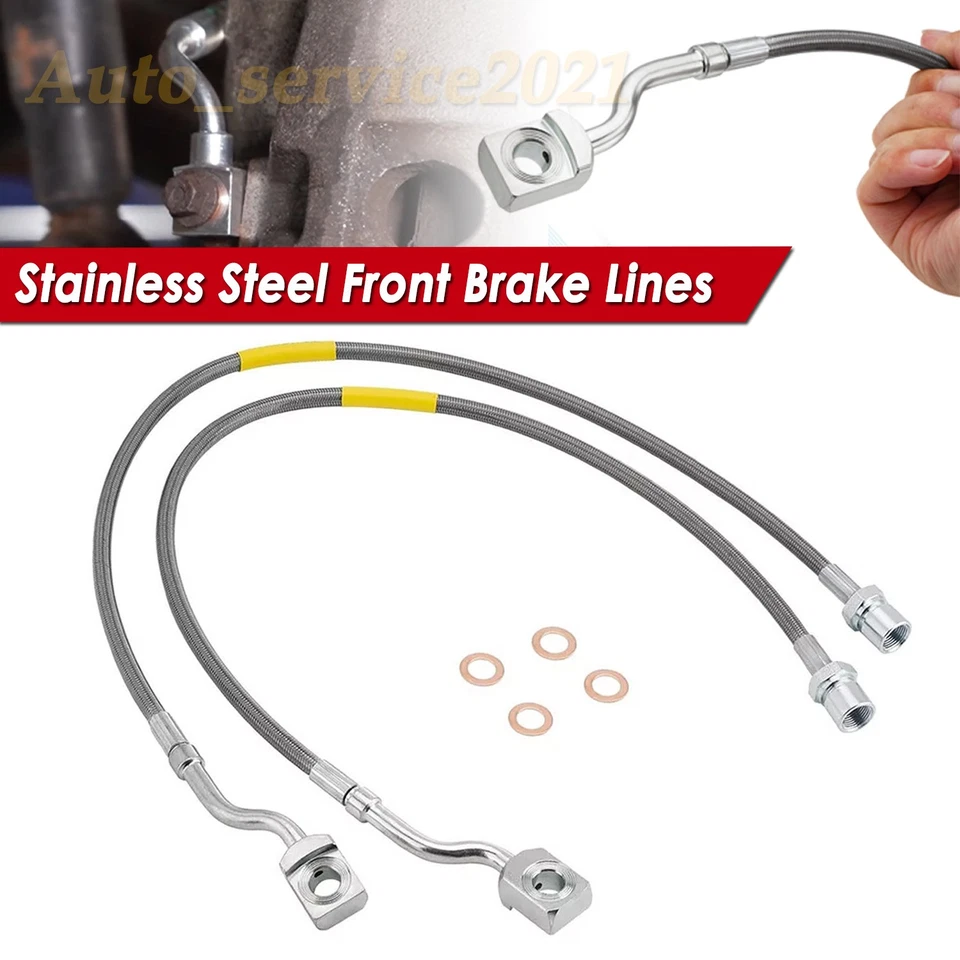 Set of 2 Front Braided Brake Lines 89370 For 2011-19 GMC Sierra 3500 HD 4WD 2WD Foto 2 de 4