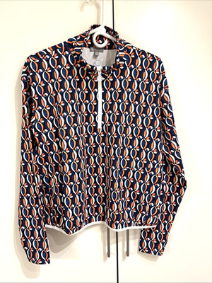 TALBOTS PERFORMANCE INTERLOCK HALF ZIP PULLOVER - PINWHEEL GEO NWT