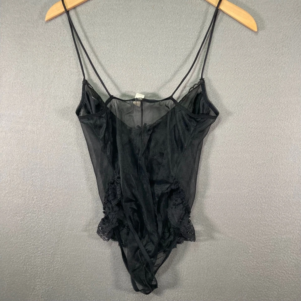 Body de peluche de encaje satinado transparente negro vintage lencería para mujer talla mediana Foto 2 de 4