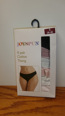 6-Pair JOYSPUN Women's S (4-6) Cotton Thongs Panties Underwear Tag-Free, New