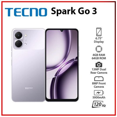 (New) TECNO Spark Go 3 4GB+64GB PURPLE Dual SIM Unlocked Android Cell Phone
