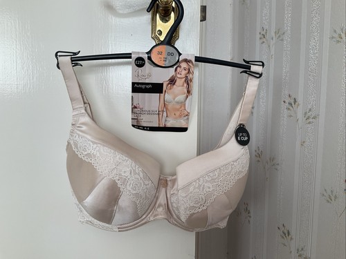 Women’s M&S Autograph Rosie Silk Lace Bra Full Cup Alabaster UK 32DD NWT