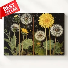 Night Garden Botanical Canvas Some Dreams Begin Highly Stylized Wall Art