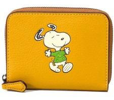 Nwot Coach x Peanuts Snoopy Walk Motif Leather Yellow Zip Around Wallet CE869
